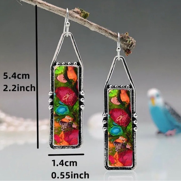 "Festive Gifting" 2pcs Vintage Bohemian Turquoise-Inspired Earrings - Picture 4 of 4